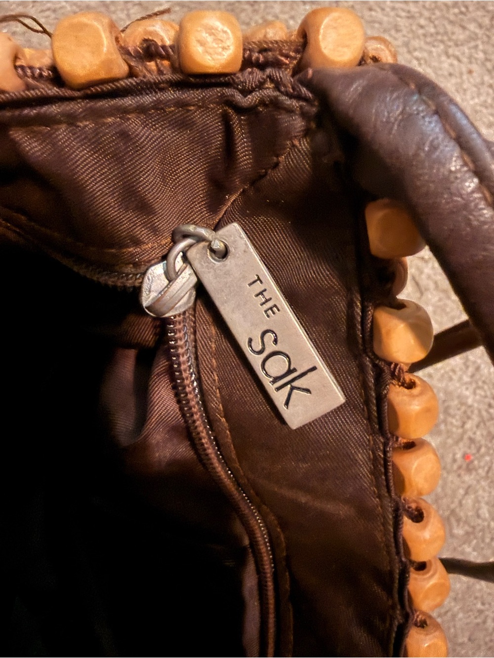 The Sak 90s Beaded Wooden Tile Crossbody Bag in Natural Brown Boho - Picture 5 of 5